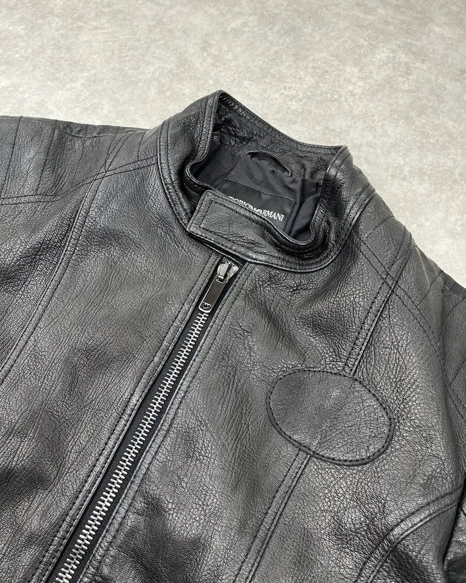 AW2006 Emporio Armani Black Biker Leather Jacket bnDTDLy 4