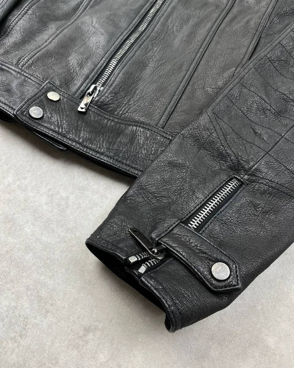 AW2006 Emporio Armani Black Biker Leather Jacket bnDTDLy 5