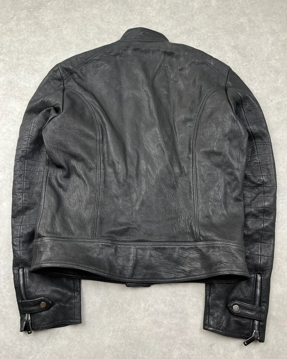 AW2006 Emporio Armani Black Biker Leather Jacket bnDTDLy 6