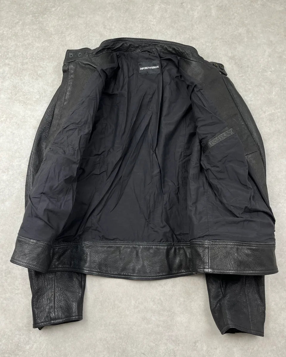 AW2006 Emporio Armani Black Biker Leather Jacket bnDTDLy 7