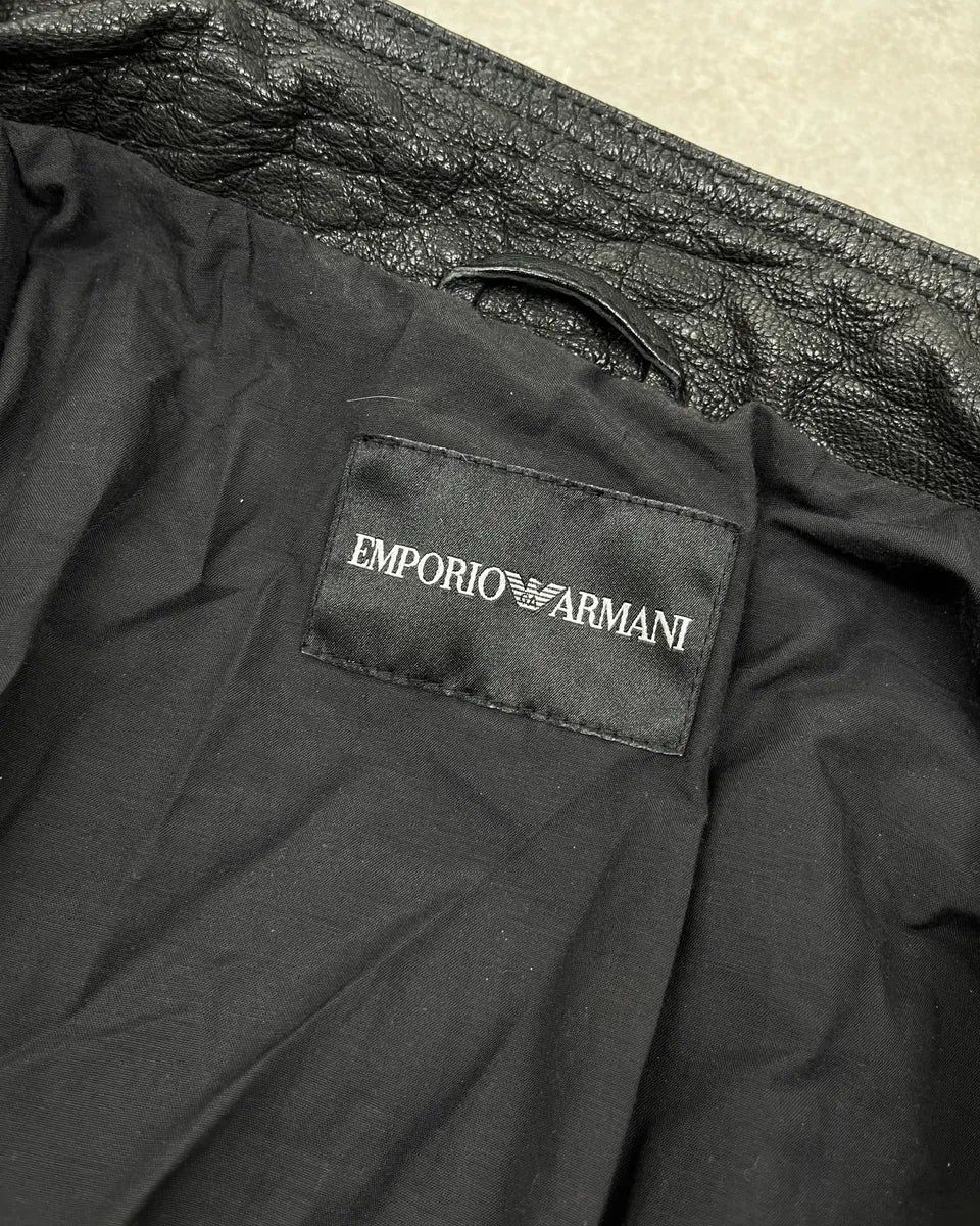 AW2006 Emporio Armani Black Biker Leather Jacket bnDTDLy 8
