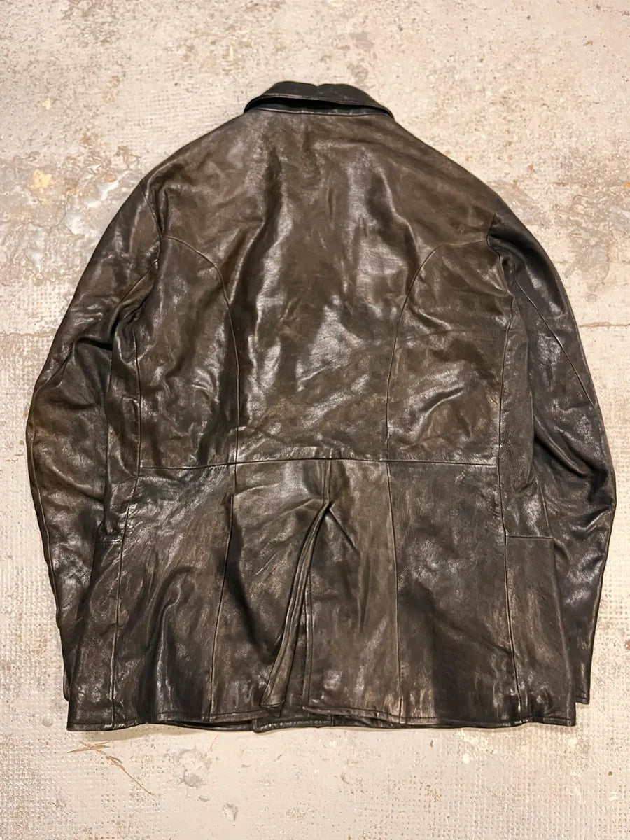 AW2006 Emporio Armani Officer Buttoned Black Leather Peacoat Jacket AiHSDrw 6