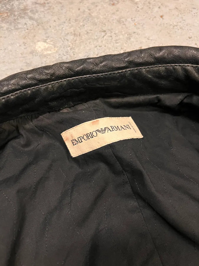 AW2006 Emporio Armani Officer Buttoned Black Leather Peacoat Jacket AiHSDrw 8