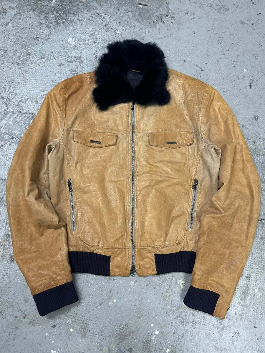 AW2006 Emporio Armani Yellow Leather Jacket with Fur Collar kGfjDuC 0