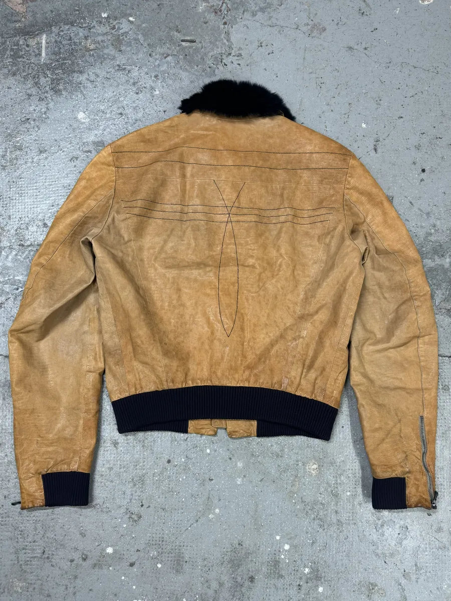 AW2006 Emporio Armani Yellow Leather Jacket with Fur Collar kGfjDuC 1