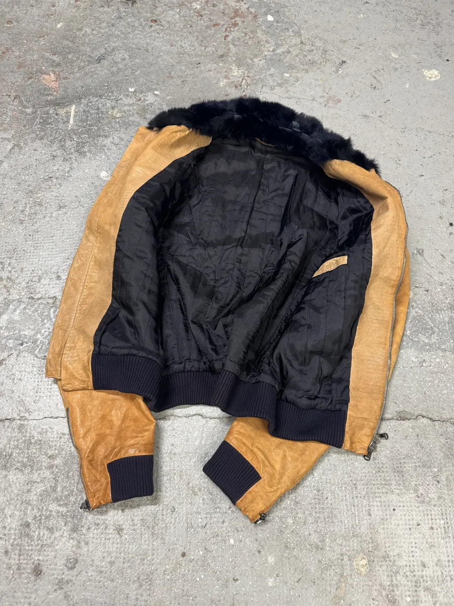 AW2006 Emporio Armani Yellow Leather Jacket with Fur Collar kGfjDuC 10