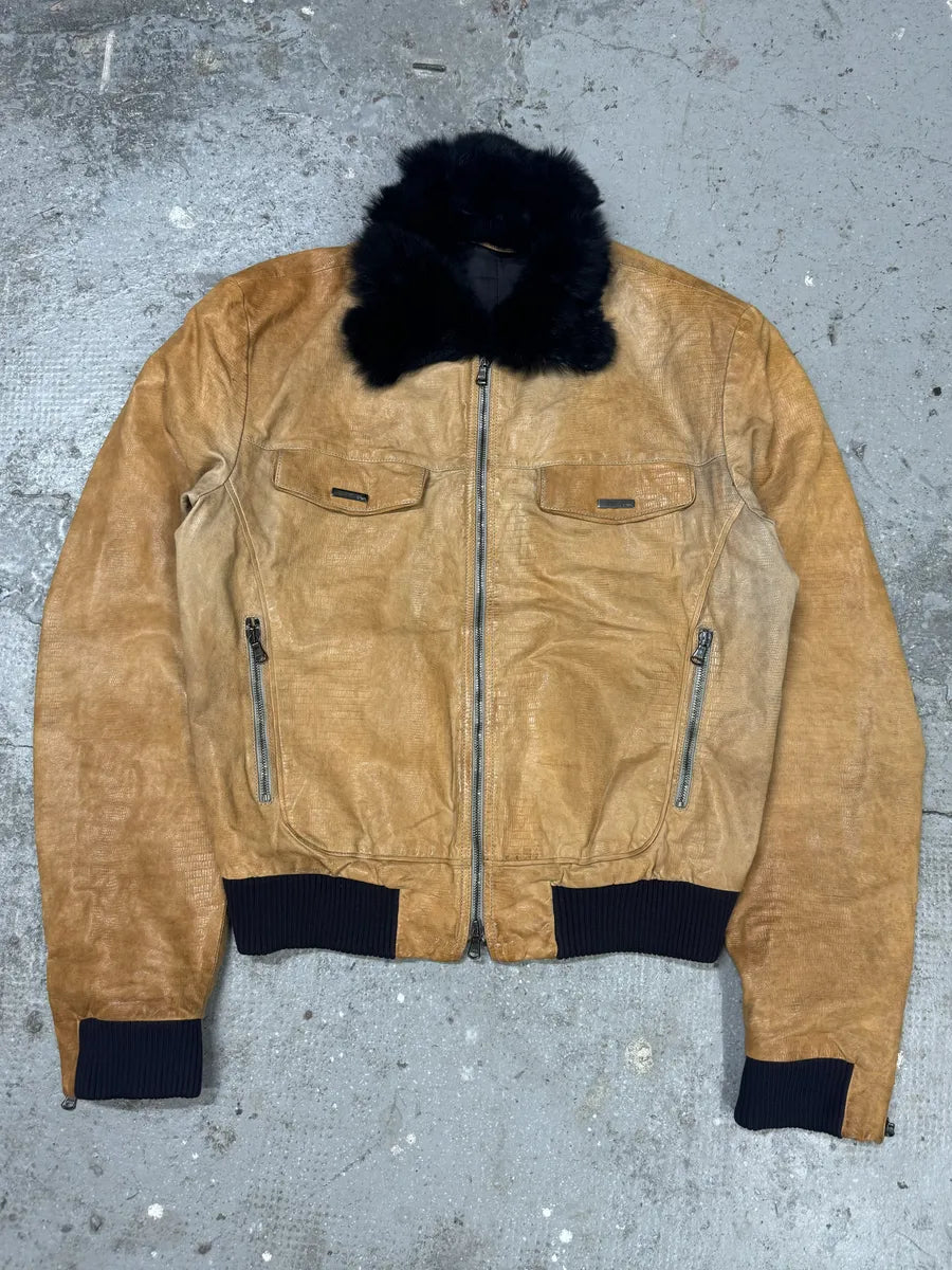 AW2006 Emporio Armani Yellow Leather Jacket with Fur Collar kGfjDuC 2