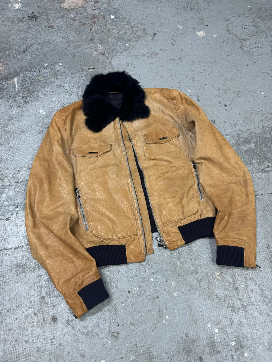 AW2006 Emporio Armani Yellow Leather Jacket with Fur Collar kGfjDuC 3