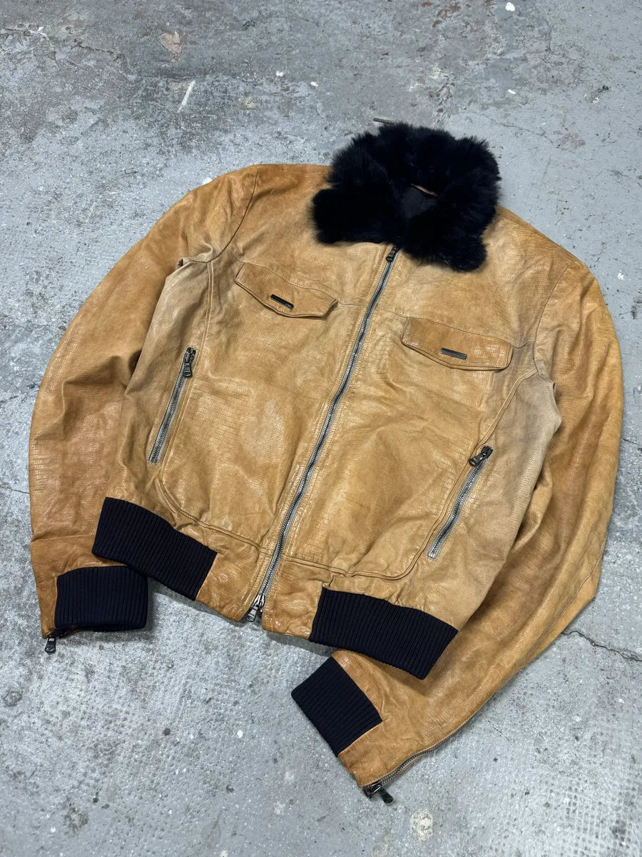 AW2006 Emporio Armani Yellow Leather Jacket with Fur Collar kGfjDuC 4