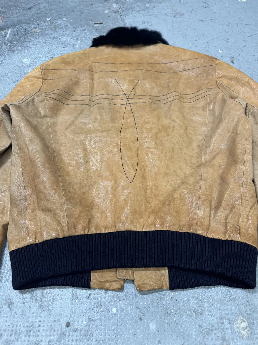 AW2006 Emporio Armani Yellow Leather Jacket with Fur Collar kGfjDuC 5
