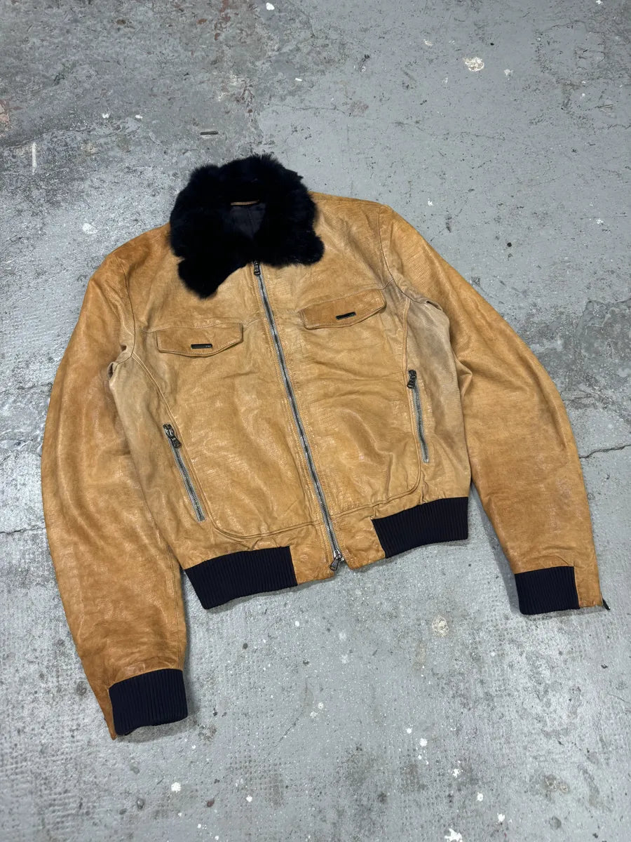 AW2006 Emporio Armani Yellow Leather Jacket with Fur Collar kGfjDuC 6
