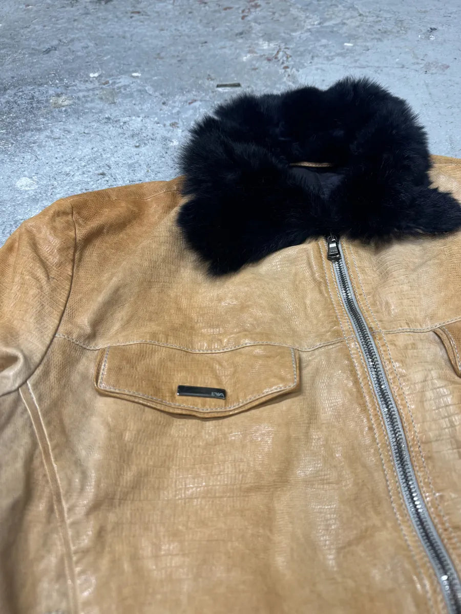 AW2006 Emporio Armani Yellow Leather Jacket with Fur Collar kGfjDuC 9