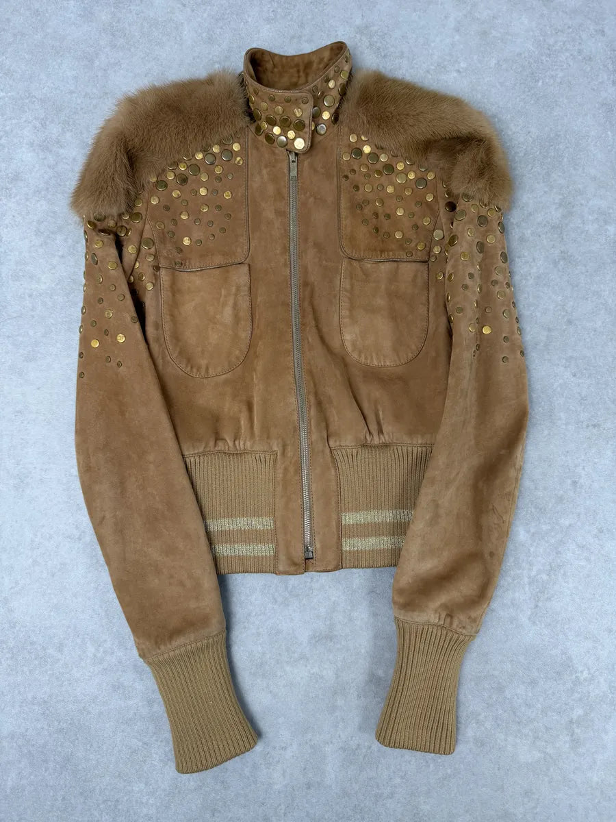 AW2006 Gucci Beige Suede Studded Leather Jacket by Frida Giannini StdqYYs 0
