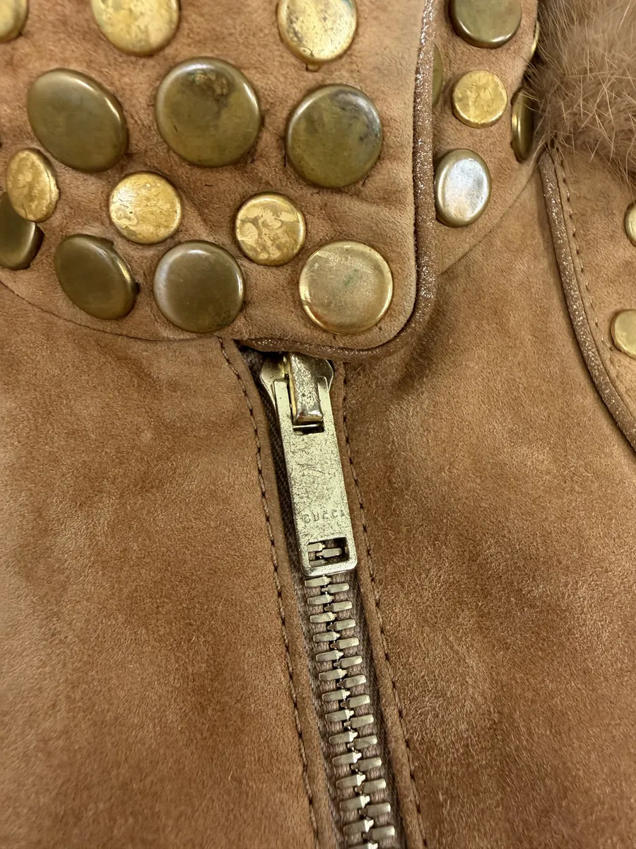 AW2006 Gucci Beige Suede Studded Leather Jacket by Frida Giannini StdqYYs 10