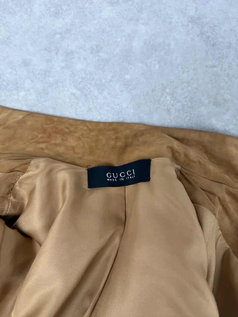 AW2006 Gucci Beige Suede Studded Leather Jacket by Frida Giannini StdqYYs 12