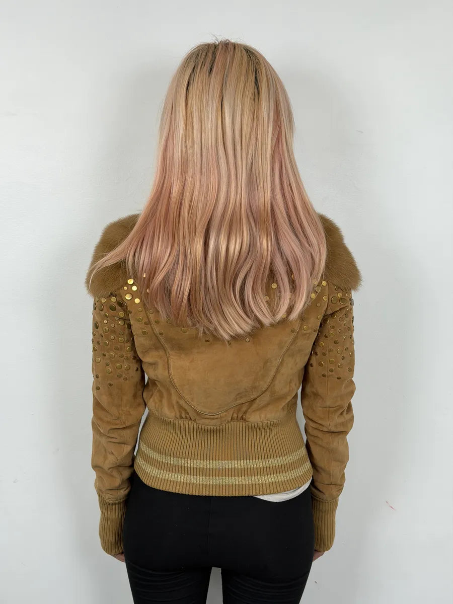 AW2006 Gucci Beige Suede Studded Leather Jacket by Frida Giannini StdqYYs 3