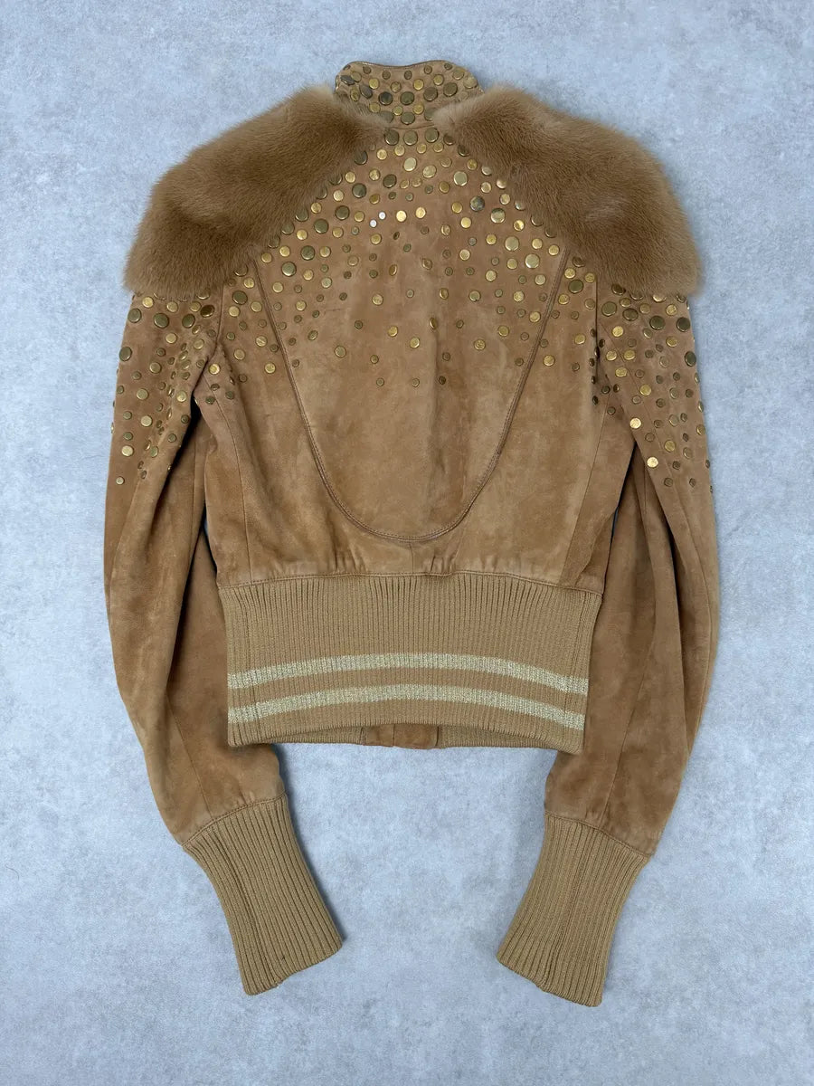 AW2006 Gucci Beige Suede Studded Leather Jacket by Frida Giannini StdqYYs 4