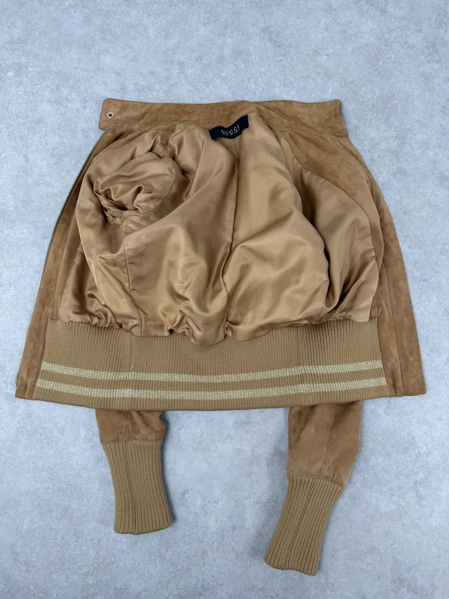 AW2006 Gucci Beige Suede Studded Leather Jacket by Frida Giannini StdqYYs 6