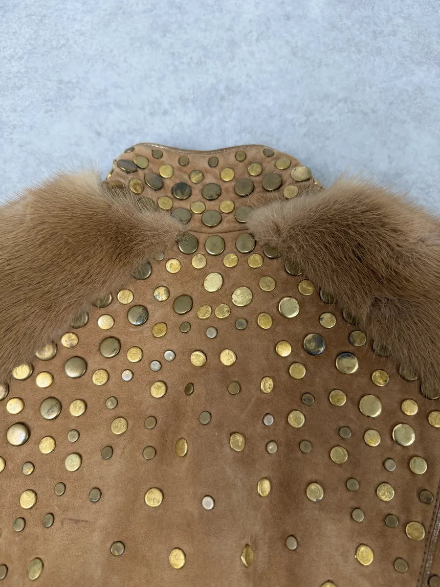 AW2006 Gucci Beige Suede Studded Leather Jacket by Frida Giannini StdqYYs 7