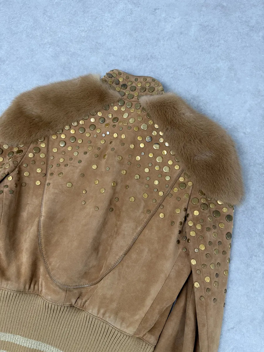 AW2006 Gucci Beige Suede Studded Leather Jacket by Frida Giannini StdqYYs 8
