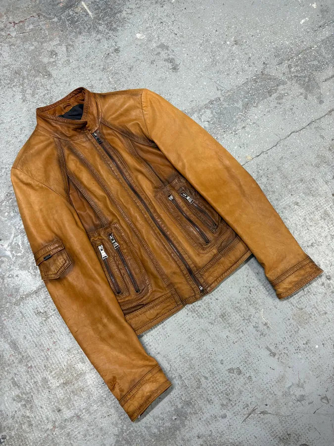 AW2006 Gucci Brown Asymmetrical Leather Jacket (S) rtbBXtA 3