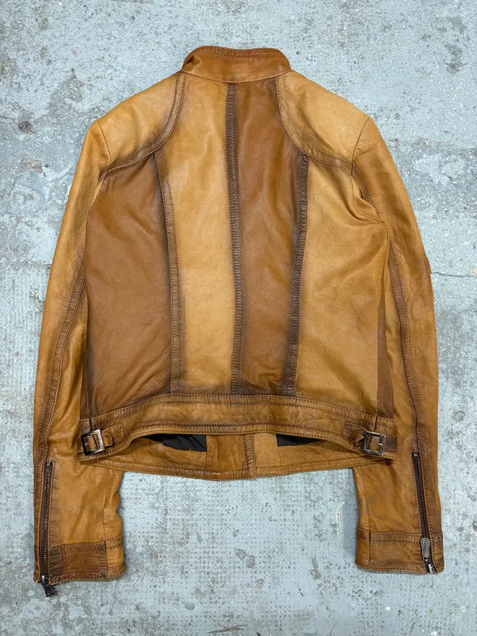 AW2006 Gucci Brown Asymmetrical Leather Jacket (S) rtbBXtA 5