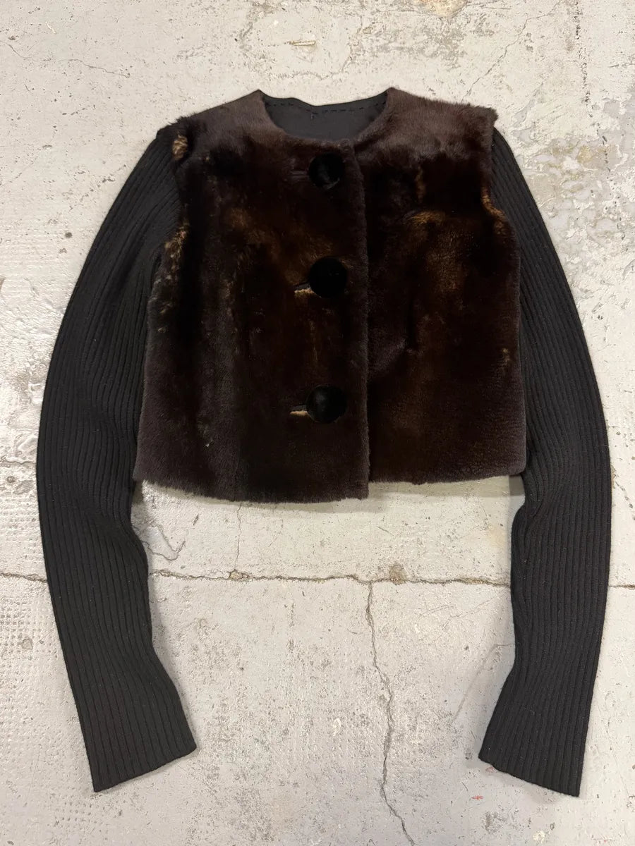 AW2006 Lanvin Brown Kangaroo Fur Hybrid Wool Jacket YusINjR 0