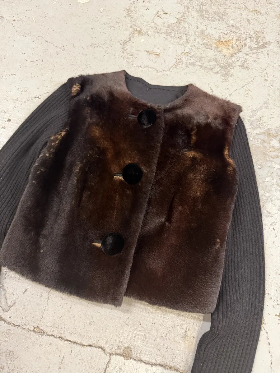 AW2006 Lanvin Brown Kangaroo Fur Hybrid Wool Jacket YusINjR 5