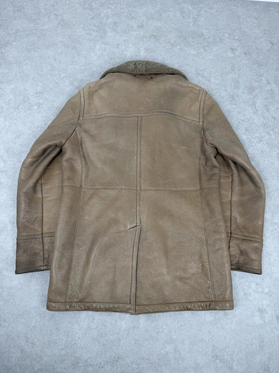 AW2006 Prada Beige Shealing Double Breasted Leather Coat VBkyjHO 1