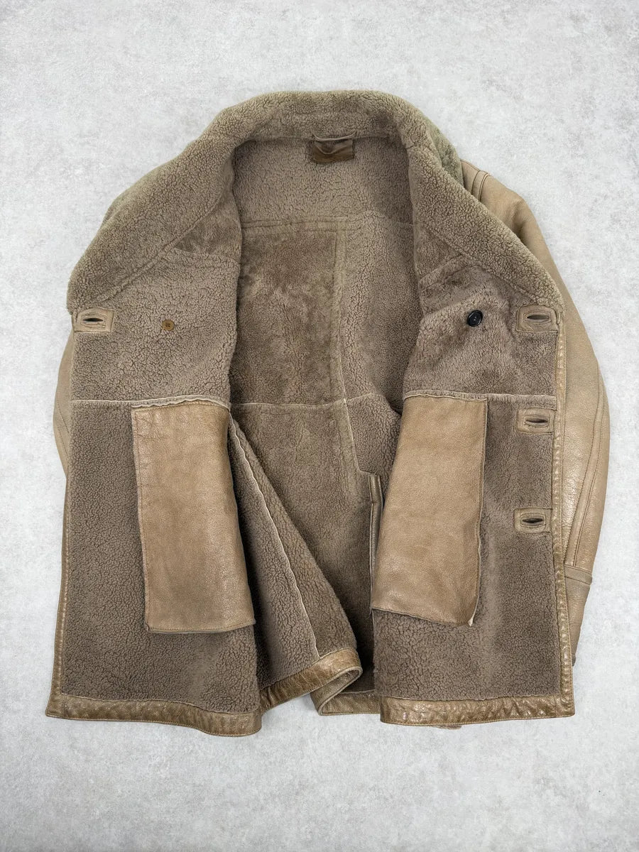 AW2006 Prada Beige Shealing Double Breasted Leather Coat VBkyjHO 12