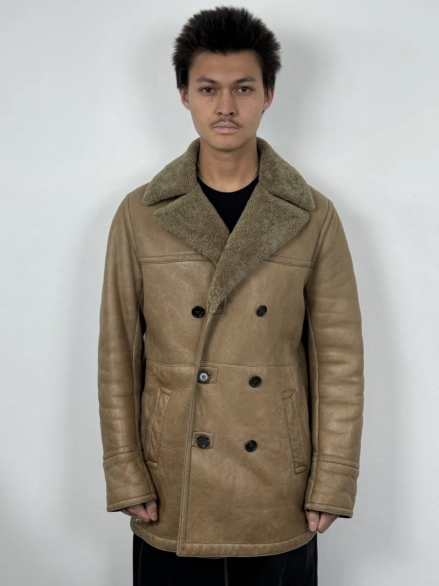 AW2006 Prada Beige Shealing Double Breasted Leather Coat VBkyjHO 2