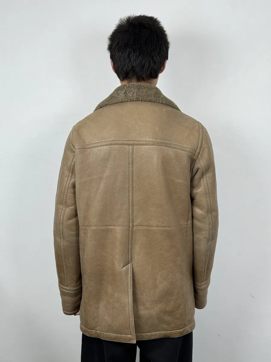 AW2006 Prada Beige Shealing Double Breasted Leather Coat VBkyjHO 3