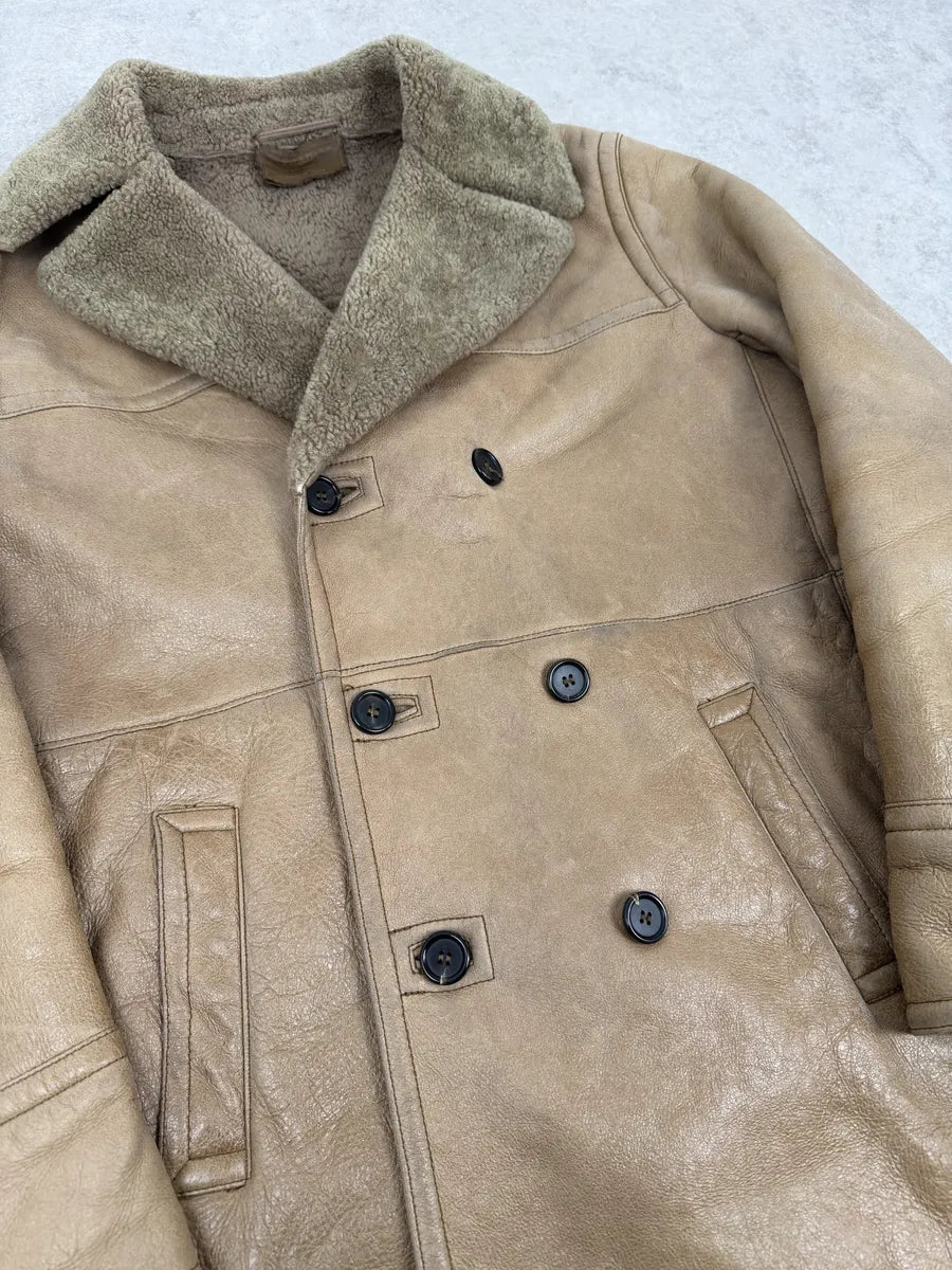 AW2006 Prada Beige Shealing Double Breasted Leather Coat VBkyjHO 5