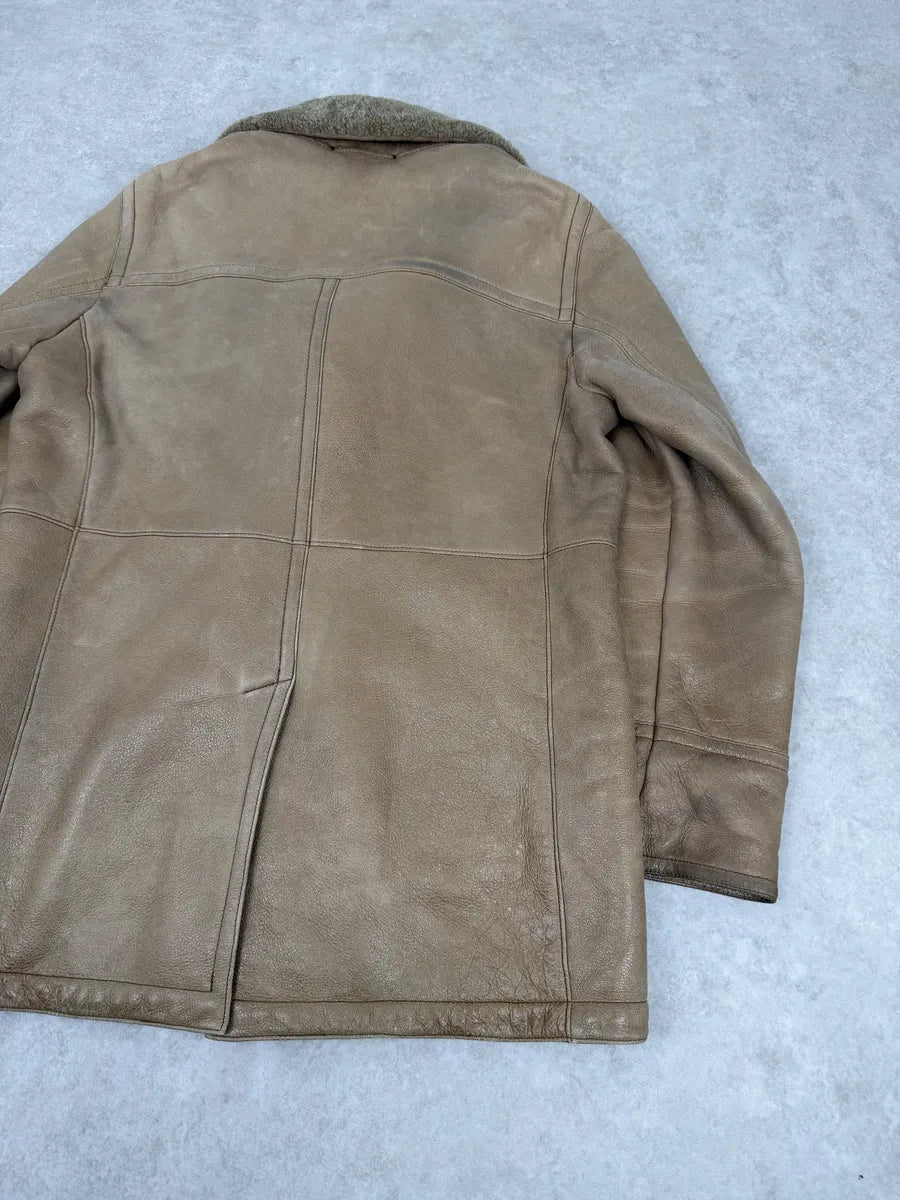 AW2006 Prada Beige Shealing Double Breasted Leather Coat VBkyjHO 8