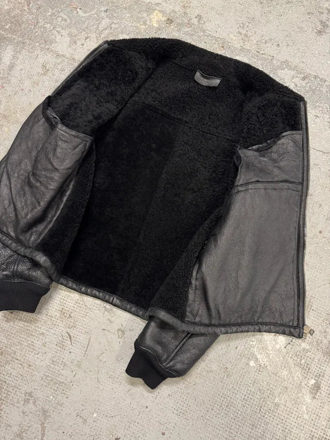 AW2006 Prada Black Shearling Lambskin Leather Jacket (M) IdOCisS 11