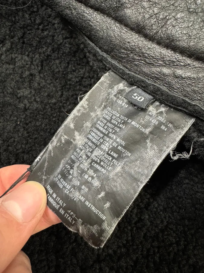 AW2006 Prada Black Shearling Lambskin Leather Jacket (M) IdOCisS 12