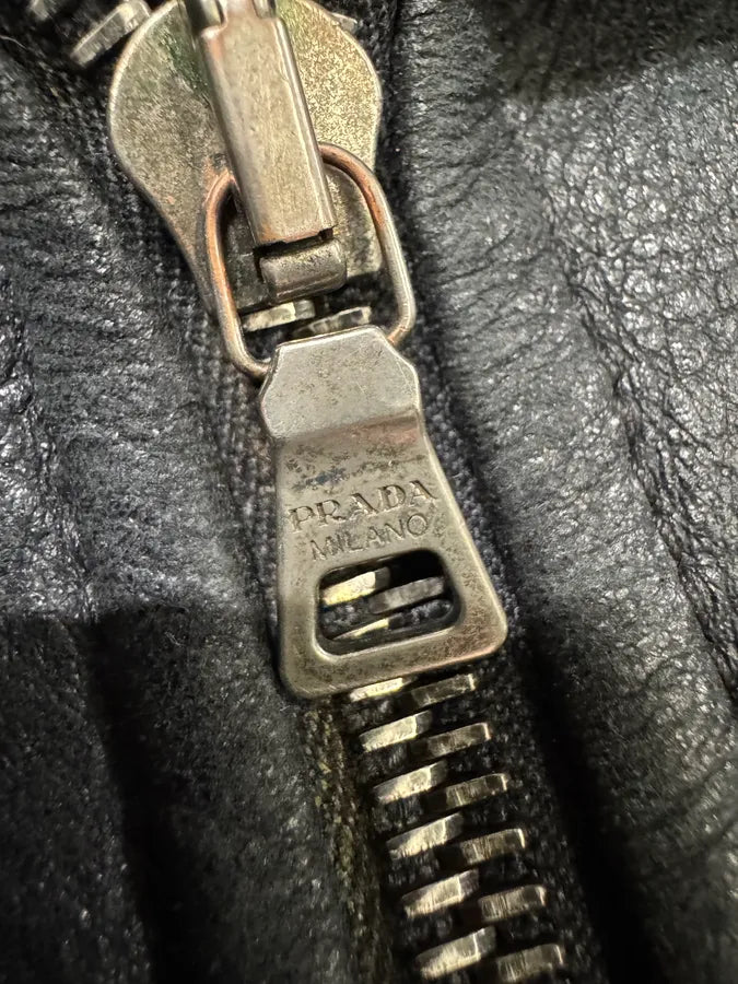 AW2006 Prada Black Shearling Lambskin Leather Jacket (M) IdOCisS 13