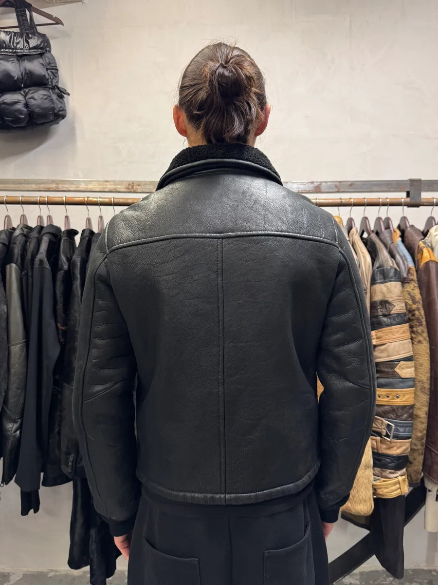 AW2006 Prada Black Shearling Lambskin Leather Jacket (M) IdOCisS 3