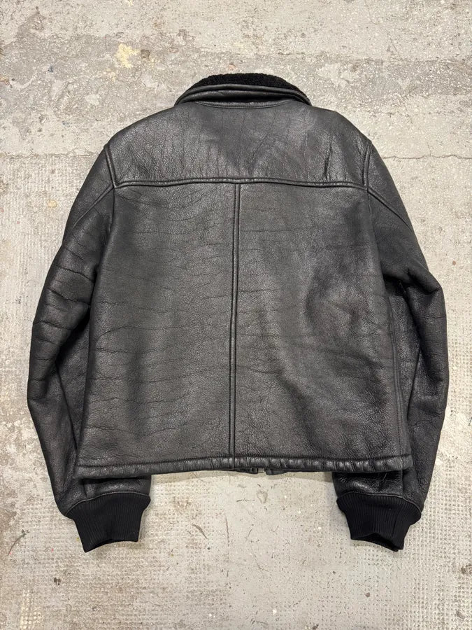 AW2006 Prada Black Shearling Lambskin Leather Jacket (M) IdOCisS 4