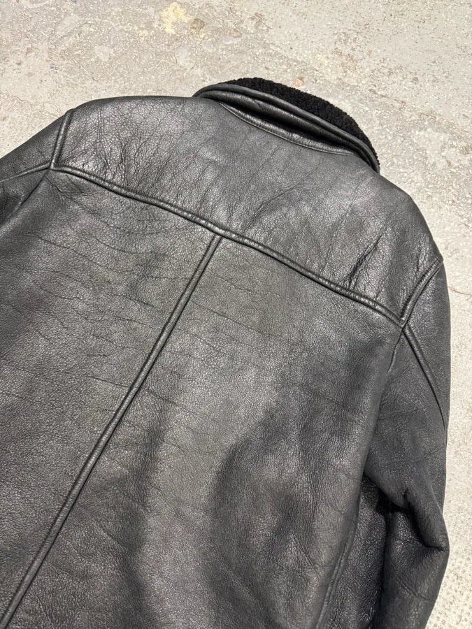 AW2006 Prada Black Shearling Lambskin Leather Jacket (M) IdOCisS 5