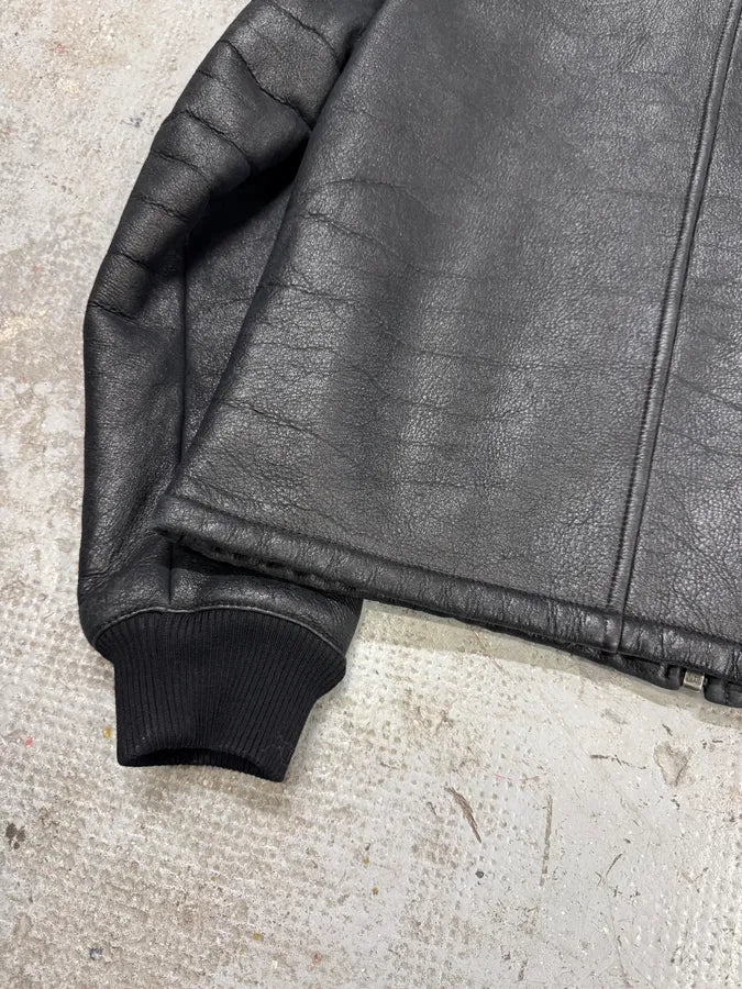 AW2006 Prada Black Shearling Lambskin Leather Jacket (M) IdOCisS 6