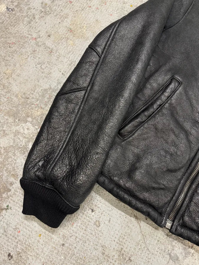 AW2006 Prada Black Shearling Lambskin Leather Jacket (M) IdOCisS 9