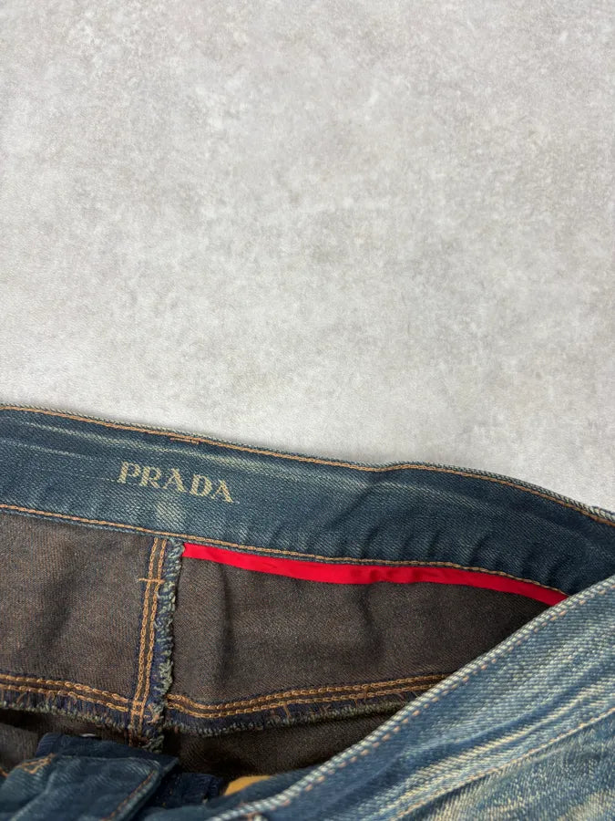 AW2006 Prada Blue Faded Tapered Denim Jeans lkOyciZ 8