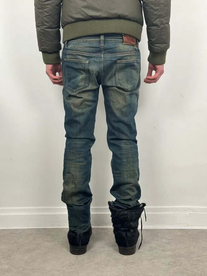 AW2006 Prada Blue Faded Tapered Denim Jeans lkOyciZ 3