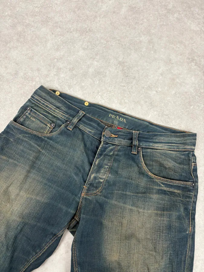 AW2006 Prada Blue Faded Tapered Denim Jeans lkOyciZ 4