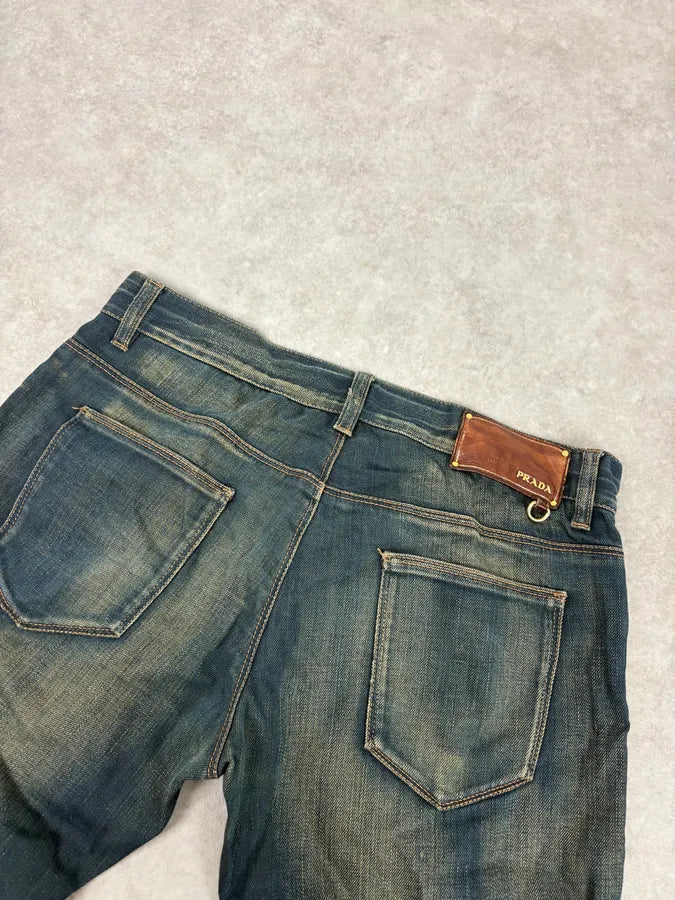 AW2006 Prada Blue Faded Tapered Denim Jeans lkOyciZ 6