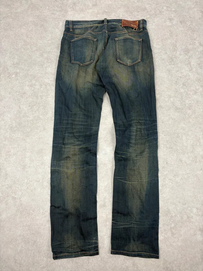 AW2006 Prada Blue Faded Tapered Denim Jeans lkOyciZ 5