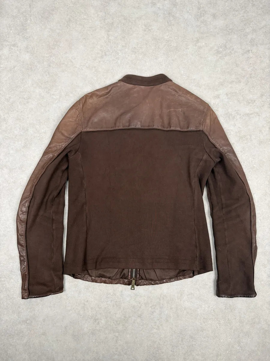 AW2006 Prada Brown Hybrid Linea Rossa Leather Biker Jacket iXGvGAq 1