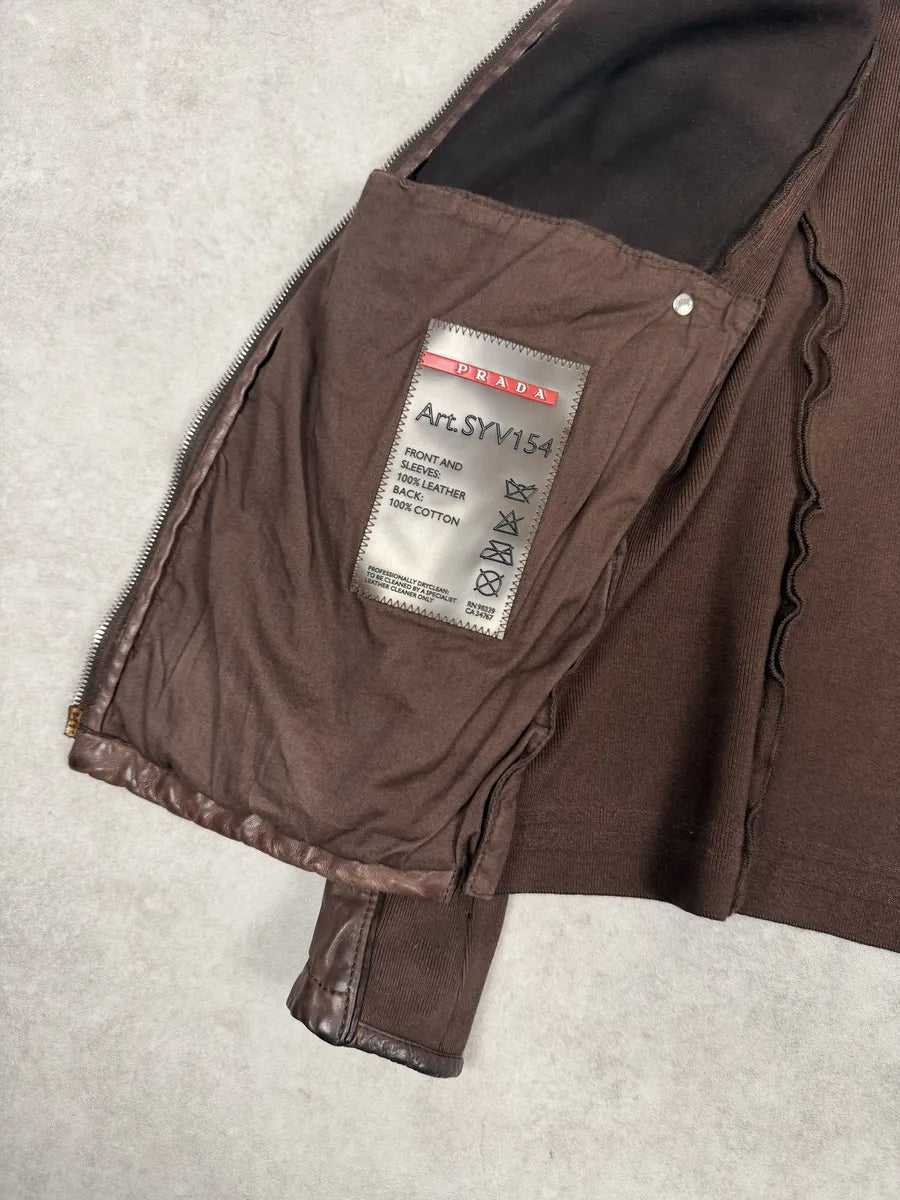 AW2006 Prada Brown Hybrid Linea Rossa Leather Biker Jacket iXGvGAq 10