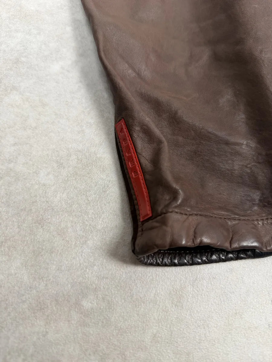 AW2006 Prada Brown Hybrid Linea Rossa Leather Biker Jacket iXGvGAq 12
